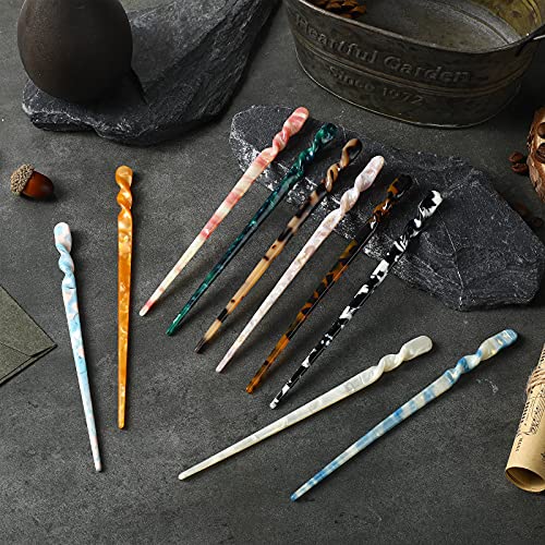 10 Pieces Acetate Hair Sticks Styling Hair Vintage Leopard Print Tortoise Shell Hairpin Chopsticks Hairpins Disk Hair Sticks Hair Accessories With Flannelette Bag For Women Girls (Vibrant Pattern) #TOP6
