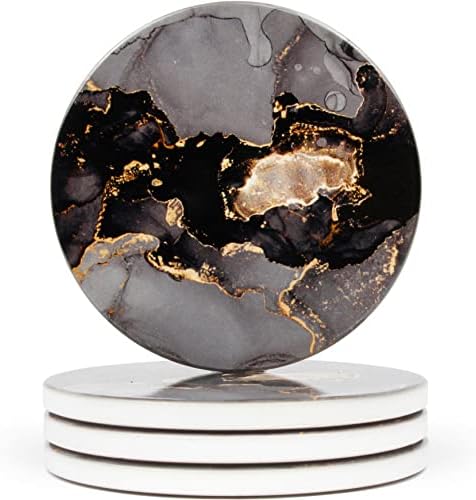 Naivasha Homeware Marble Coasters Set of 4 - Stunning Ceramic Coaster in GLOSS Finish | Elegant Stone Coasters with Anti-Slip Cork Bottom for Mugs and Glasses | Brown Marble