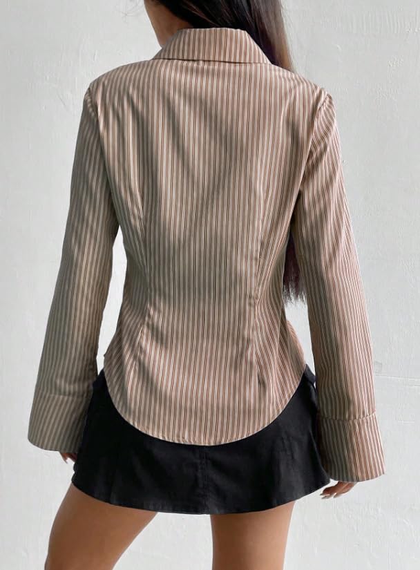 Image of Women Shirt||Women Relaxed Fit Vertical Striped Spread Collar Cotton Casual Shirt (S-12-19)