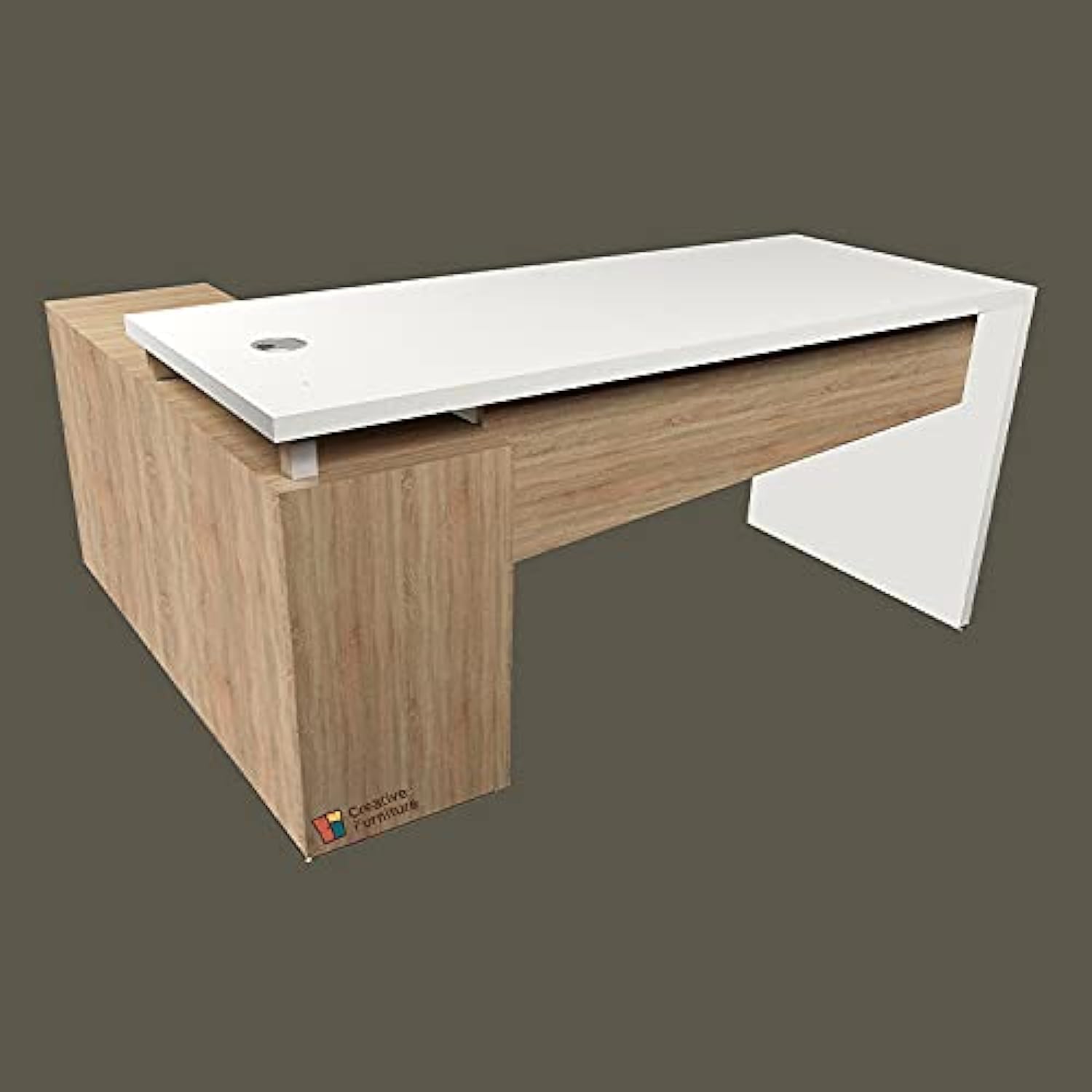 Creative Furniture Wooden Anto Series Laminate Finish Executive Office Desk L-shaped Table with 3 Drawer Cabinet for Home/Office Use (Natural White Oak, L 1600mm x D 700mm x H 760mm)