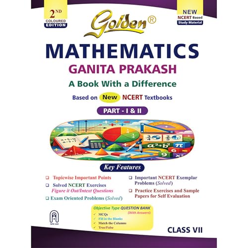 Image of Golden Mathematics Study Material Based on NEW NCERT Ganita Prakash Part-1&2 For Class 7 | For CBSE 2027 Exams | Summary | Figure it Out /Intext ... Sample Papers | Objective Type QUESTION BANK