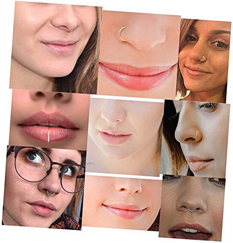 Earmark 20G Black Fakes Face Nose Rings Hoop Cute 8Mm Tiny Thin Non Piercing Fuax Septum Ring 316L Surgical Steel Unpierced Clip-On Side Nose Ring Set For Women Men #TOP5