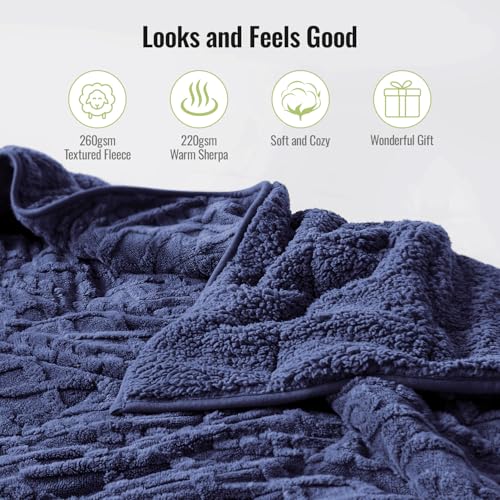 Image of Uttermara Weighted Blanket for Adults Queen Size 15lbs 60x80 inches, Dual Sided Soft Jacquard Sherpa Weighted Blankets, Thick Heavy Blanket for Sleeping and Calming, Navy Blue