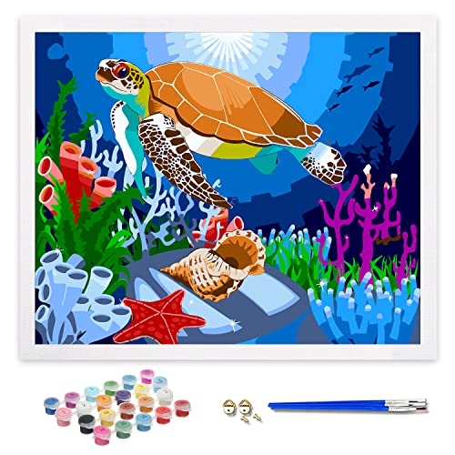 ifymei Pintura por Numeros para Niños y Adultos, Creativo Manualidades Kit para Niños y Niñas 6+ Años - 40X50 cm Lienzos - Tortugas