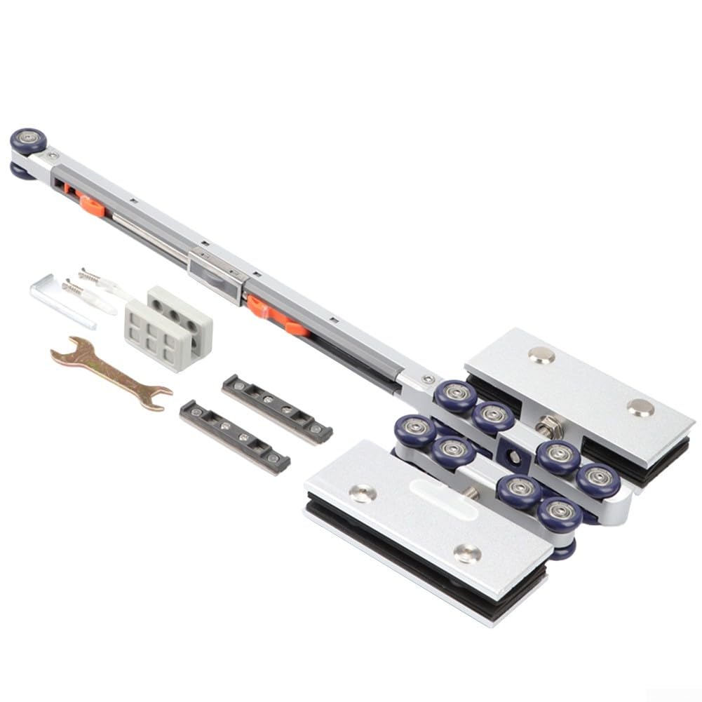 Set di pulegge per sollevamento porte in vetro senza telaio, resistente, capacità 80 kg, meccanismo di smorzamento bidirezionale, in lega di zinco, silenzioso, larghezza 60 cm, set di pulegge