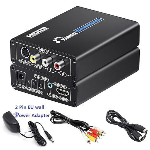 Image of RCA S-Video to HDMI Converter with RCA + S-Video Cables, R C A Composite CVBS AV or Svideo + R /L Audio Input to HDMI Output Upscale Converter
