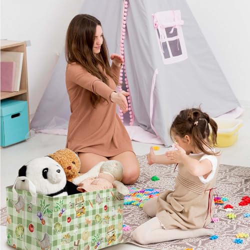 Image of Locally Grown Baby Shower Decorations,Green Storage Baskets,Farmers Nursery Decor,Large Square Canvas Laundry Hamper With A Waterproof PE Coating,Foldable Kids Toy Clothes Bins for Bedroom