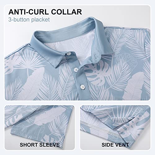 Polo para hombre AULEEGAR de golf con tela reciclada, manga corta, secado rápido, rendimiento y diseño de hojas de palmera miniatura 6