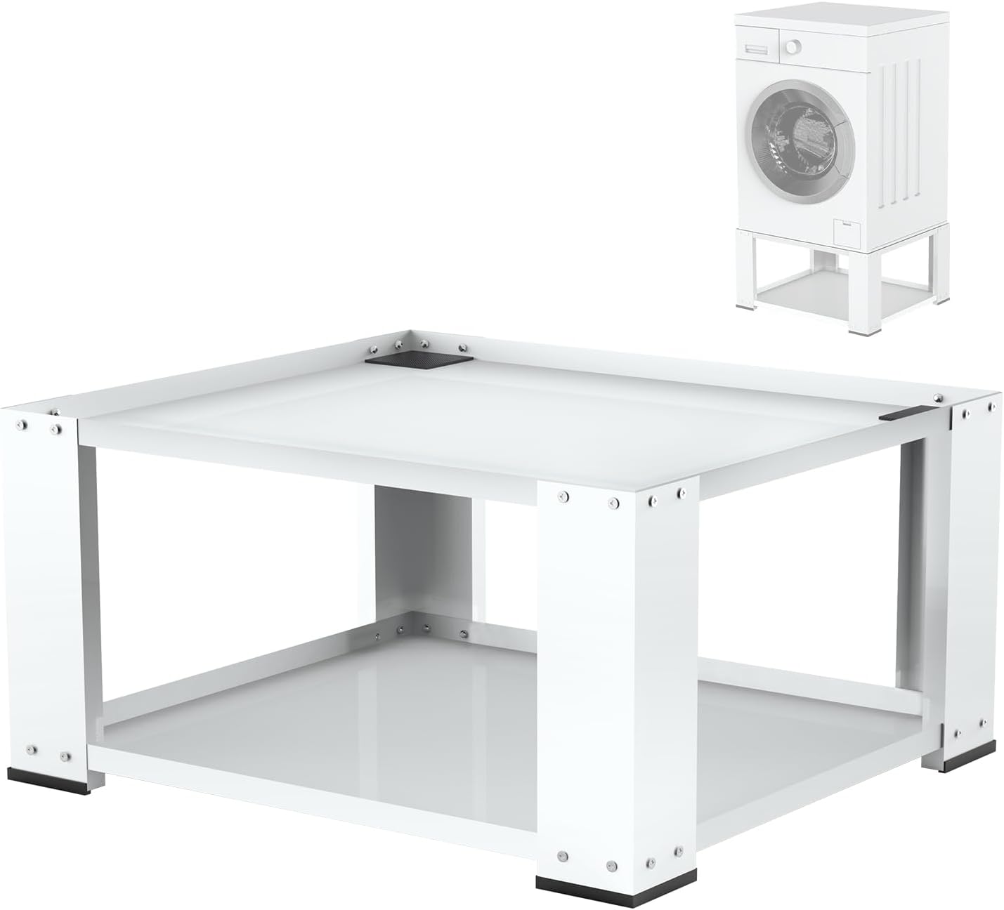 SKM Washer and Dryer Stand Fit 27 and 28 Inch - Laundry Pedestal for Washer and Dryer Heavy Duty Steel 700lbs Capacity Universal Washing Machine Raiser 15.7'' Height White