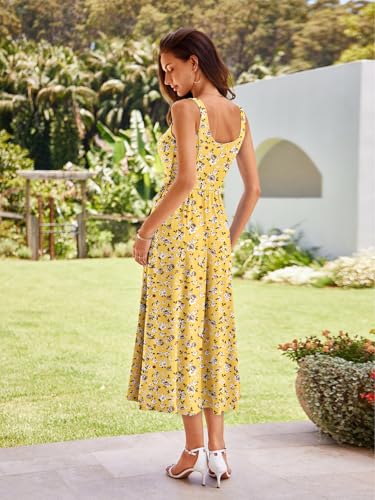 Image of Sureple Midi Dresses for Women 2026 Spring Square Neck Tank Sleeveless A Line Casual Summer Sundresses with Pockets