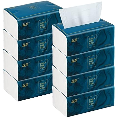 8 Packs Disposable Facial Tissue, Toilet Paper, Native Wood Pulp Fiber Material, Soft Facial Napkin, White Facial Paper Tissue, 4-Ply, 400 Sheets per Pack Cover