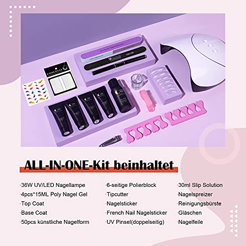 Coscelia Schnell Aufbau Gel Set 4 Farben Nagelverlängerung uv Nagelset 36W UV +LED Nagellampe Quick Extension Building… – Bild 4