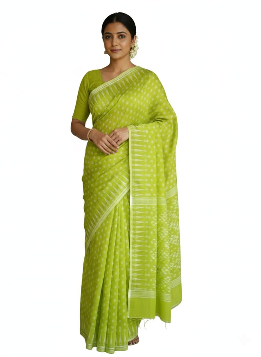 Traditional Jamdani Cotton Blend Saree, Yellow Color with Elegant Weave Pattern, Ethnic Indian Wear-image-6