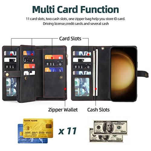 TwoHead for Samsung Galaxy S23 Wallet Case with Card Holder & Detachable Magnetic Phone Case for S23 6.1 inch,PU Leather Shockproof Protective Phone Case Wallet with Wrist Strap(Dream Black) by TwoHead - Image 4