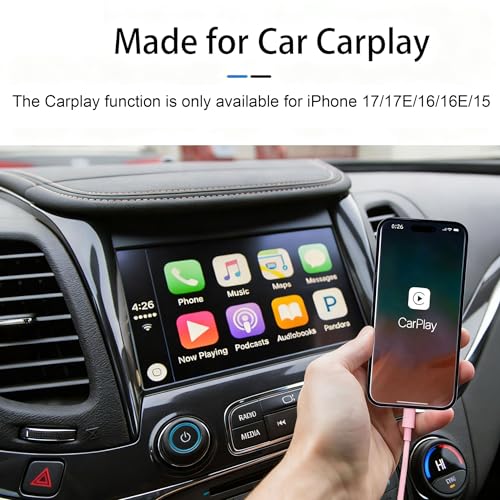 Image of 1.5FT Short Pink Cute iPhone 17 /16 /15 Car Carplay Cable Compatible for iPhone 17 /16 /15 Pro Max,17E /16E /Plus, USB A to USB C Cable for iPad 10th /11 Gen,iPad Pro 12.9,Air 5th /4th Charging Cable Cord