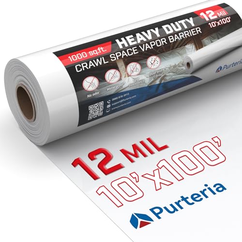 White Crawl Space Vapor Barrier, 12mil 10x100' Plastic Sheeting (Purteria)