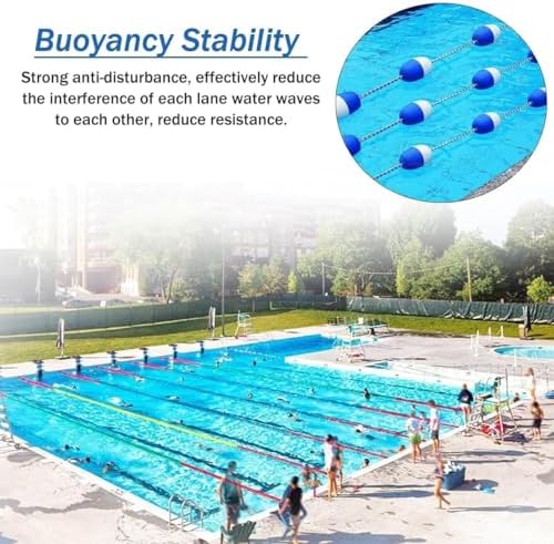 Swimming Pool Safety Rope with Floats 9FT-100FT, Durable Buoy Line with Hooks, Pool Divider for Lane Marking & Hazard Warning, Ideal for Home Pools, Water Parks & Hotels, Blue & White (44ft/13.4m)