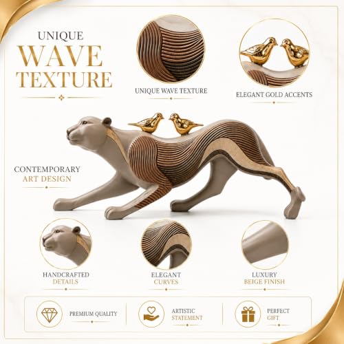 Image of ARMONIA Luxury Leopard Figurine for Home Decor, Premium Polystone Animal Showpiece with Gold Striped Finish, Decorative Statue for Living Room,Bedroom Shelf, Modern Home Decoration & Gifting,13Inches