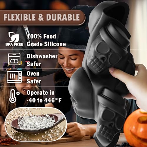 Image of HKNMTT Halloween Silicone Molds for Baking Extra large, 6 Cavities 3D Skull Cake Pizza Soap Pan Molds, Nonstick Halloween Skeleton Mold for Ice Cupcake