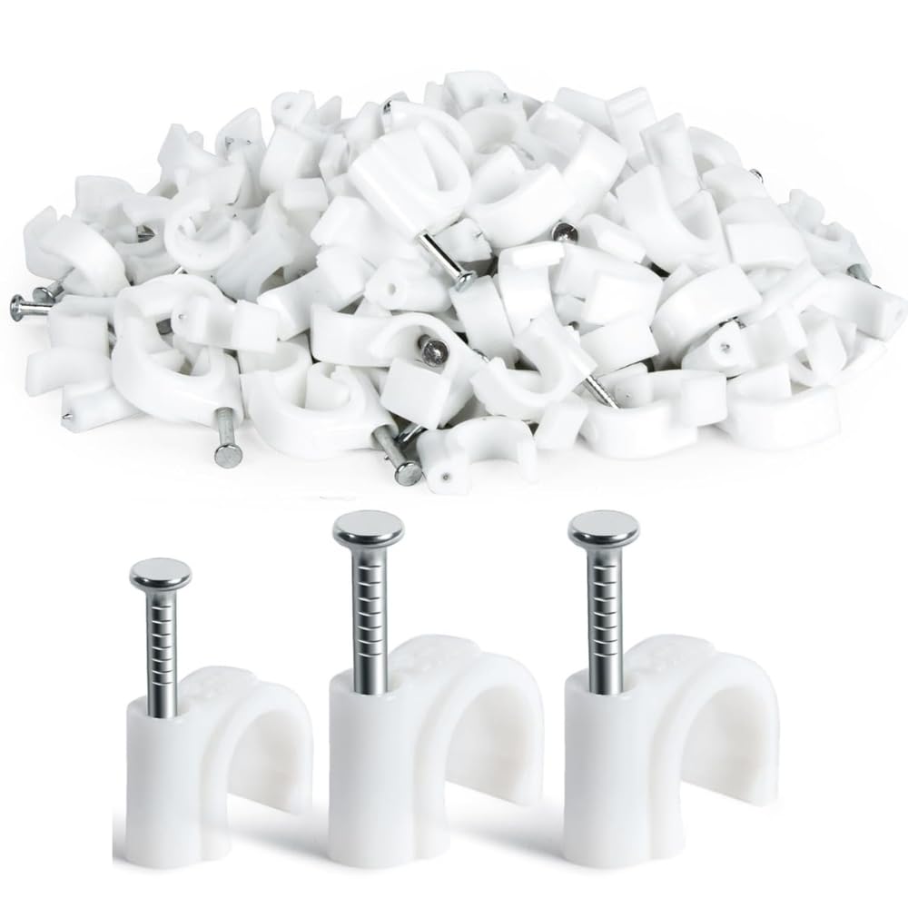 Hi-PLASST Cable Clips Combo of 150pcs (12mm + 14mm + 16mm) Wire Fastener with Metal Nails for Cable Management, Cord Organizer, Round Wire Clamps for Hanging Cables (Pack of 3, 50 Pieces Each Size)