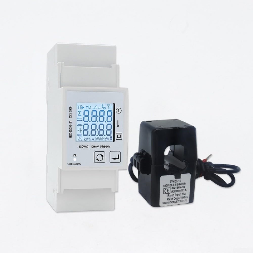 Contatore di corrente su guida DIN monofase RS485 contatore di energia | RS485 Comunicazione, monofase, esterno per ct, monitoraggio solare PV, dati in tempo reale