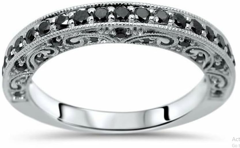 Black Diamond Wedding Band Ring for Men Women – Vintage Filigree Eternity Band Art Deco band – Black Round Cut Diamond Ring – 925 Sterling Silver Handmade Antique Gothic Wedding Anniversary Promise Ring