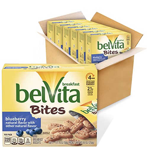 Image of belVita Breakfast Biscuit Bites, Blueberry Flavor, 6 Boxes (5 Packs Per Box)