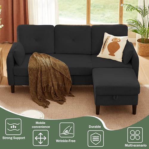 Image of 3 Pieces Sofa Set for Living Room with Sofa, Storage Ottoman and Single Chair