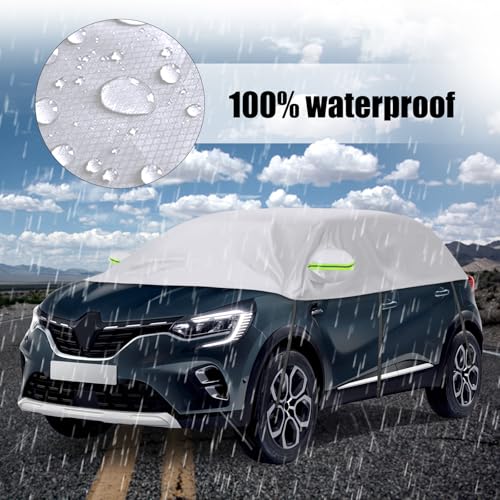 Opaltool Halbgarage Kompatibel mit Renault Captur 2016-2025, Autogarage Softtop Halbabdeckung mit verstellbaren Haken und reflektierenden Streifen Ohrenkappen