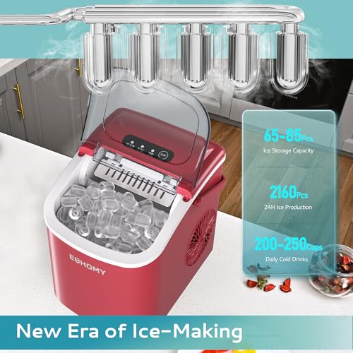 EUHOMY Arbeitsplatten-Eismaschine mit Griff, 11,8 kg in 24 Stunden, 9 Eiswürfel bereit in 6 Minuten, automatische Reinigung, tragbare Eismaschine mit Korb und Schaufel, für