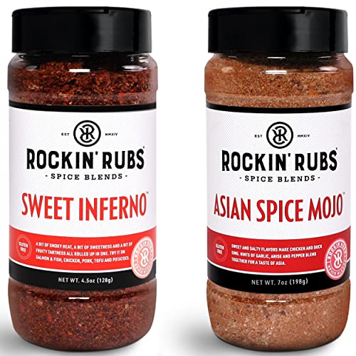 Sweet Inferno Salmon Rub And Chicken Seasoning + Asian Spice Mojo Spice Rub Bundle | Bbq Rub For Fish, Chicken, Stir Fry & Veggies By Rockin' Rubs #TOP27