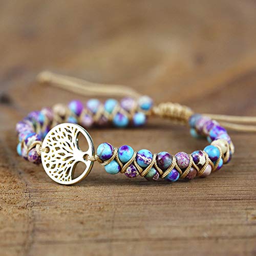 Image of Women Boho Wrap Bracelet,Handmade Natural Stone Crystal Emperor Beads Heart Bracelet, Fashion Bohemian Jewelry Gift for Women