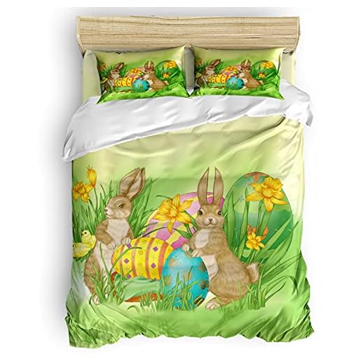 LUOWAN Moderna 4 Dragkedja sängkläder för vuxna barn täcke 3D Twin 175 x 220 CM Tecknad Film Kanin Påsk Ägg Sänglakan Sängkläder Sängkläder Set King Queen Queen Twin
