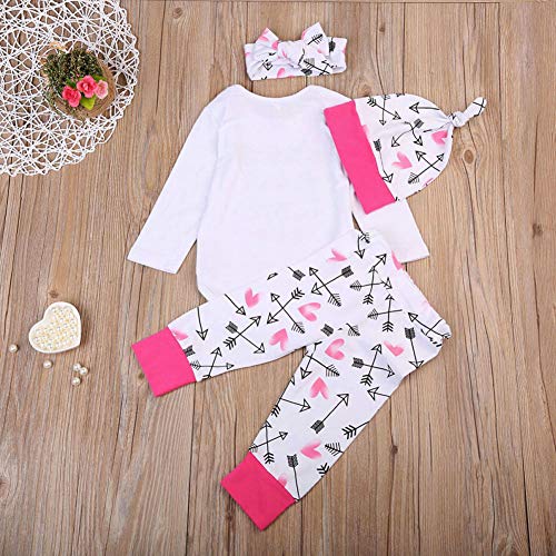Conjunto de 4 peças de calça para bebês e meninas recém-nascidos, macaquinho com letras de flecha e