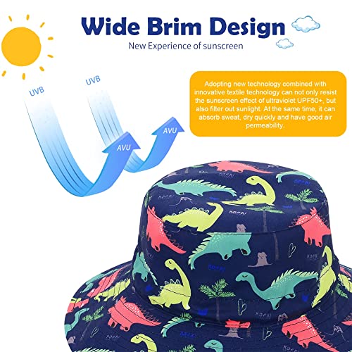Zando Dinosaur Toddler Hats Boys Age 2-4 Sun Hat For Baby Upf 50+ Sun Bucket Hat Boys Wide Brim Swim Beach Hat Adjustable Chin Strap Caps Girls Summer Outdoor Fishing Hats C Navy Dinosaur 2-4 T #TOP3