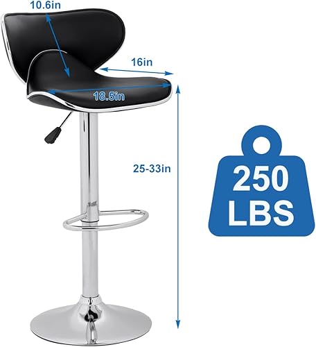Miniatura 8 de Juego de 2 taburetes de bar, taburetes de bar con respaldo y reposapiés, sillas de bar giratorias ajustables de piel sintética, sillas de comedor,