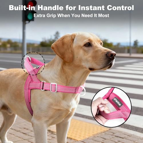 No Pull Dog Harness with Handle, Adjustable Soft Mesh Padded Vest | Reflective Walking Harness with Front Clip for Small Medium Large Dogs, Quick Fit No Escape for Training, Pink, M - Image 4