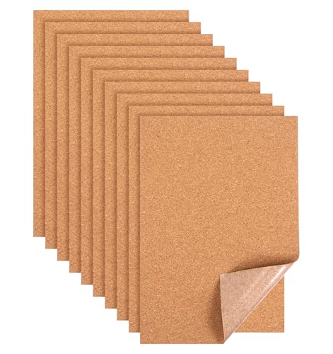 Lot de 10 carreaux de liège autocollants rectangulaires en bois marron pouvant être découpés pour mur, sol, plafond, affichage de bulletin, cuisine, mémo photo, décoration, loisirs créatifs