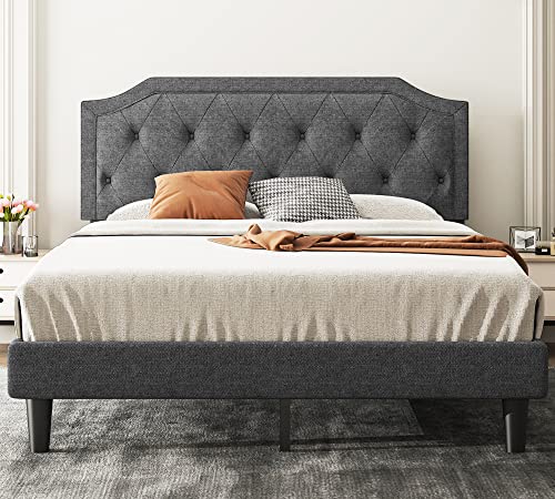Allewie Queen Bed Frame with Diamond Button Tufted Headboard, Upholstered Platform Bed with Sturdy Wood Slat Support, No Box Spring Needed, Easy Assembly, Dark Grey Allewie Queen Bed Frame with Diamond Button Tufted Headboard, Upholstered Platform Bed with Sturdy Wood Slat Support, No Box Spring Needed, Easy Assembly, Dark Grey