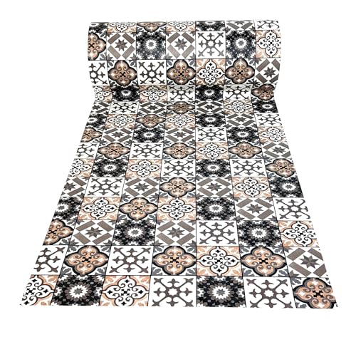 De'Carpet Vinilo PVC A Medida Alfombra FÁCIL Limpieza Antideslizante VINILICA BALDOSA HIDRAULICA MARRÓN (65 CM Ancho) (1 Metro)