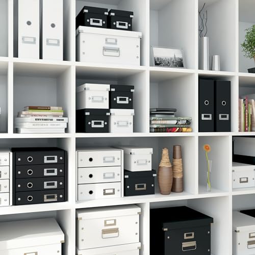 Leitz Click & Store kleine längliche Aufbewahrungsbox, DVD Aufbewahrung, Ideal als Geschenkbox mit Deckel, Stapelbox aus hochwertiger Hartpappe mit laminierter Oberfläche, Schwarz, 60420095