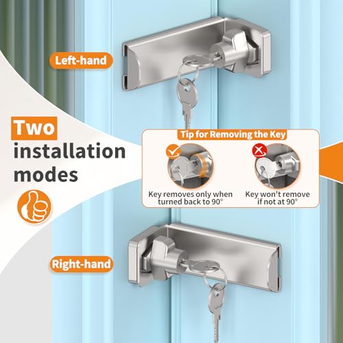 Image of 3.3 inch Keyed Sliding Barn Door Lock, 90 Corner Latch (Silver-1 Pc)