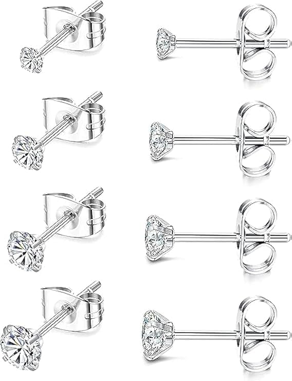 ChicAbode2–5 mm Titanium Stud Earrings for Sensitive Ears – Hypoallergenic CZ Ball Studs, Lightweight Everyday Women’s Earrings