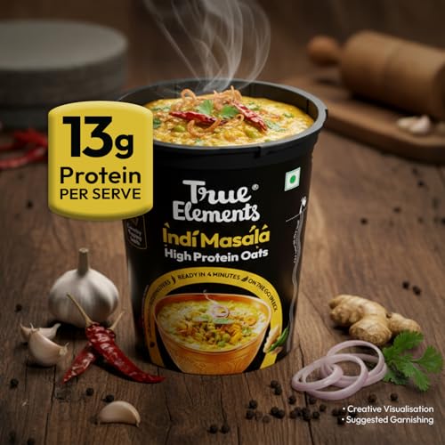 Image of True Elements Indi Masala Protein Oats 62g | Spicy & Tangy Indian Masala Flavour | Savoury High Protein Oats Cup