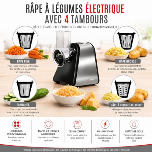 Mandoline électrique 4 lames inox, protection surchauffe Alpina – Image 2
