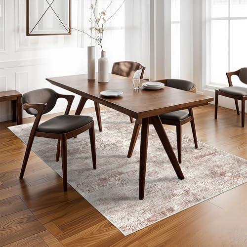 Washable Abstract Area Rug 3X5 - Rugs for Living Room Large Non Slip Indoor Entryway Rubber Backing Carpet Bedroom Kitchen Distressed Stain Resistant Floor Decor Mat Machine Washable 3X5 Brown