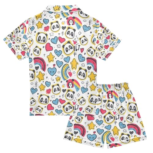 senya Heart Star Panda Satin Summer Pajama Sets Silk Short Sleeve Button Down Sleepwear2
