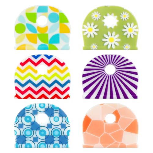 Uniclife 12 Pcs Key Covers Caps 2.5 cm Key Identifiers with Labels Soft Stretchy Key Covers for House Key Cute Key Head Protectors for Standard Keys (Not for Odd-Shaped Keys) 6 Styles