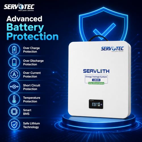 Image of SERVLITH 12.8V /100Ah Solar Lithium Battery | High Performance Lithium Battery | 60-Month Warranty