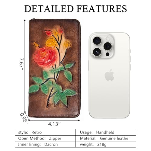 Image of Wallet Genuine Leather for Women - with RFID Blocking Card checkbook ID Slot Large Capacity Vintage style (gardenia coffee)